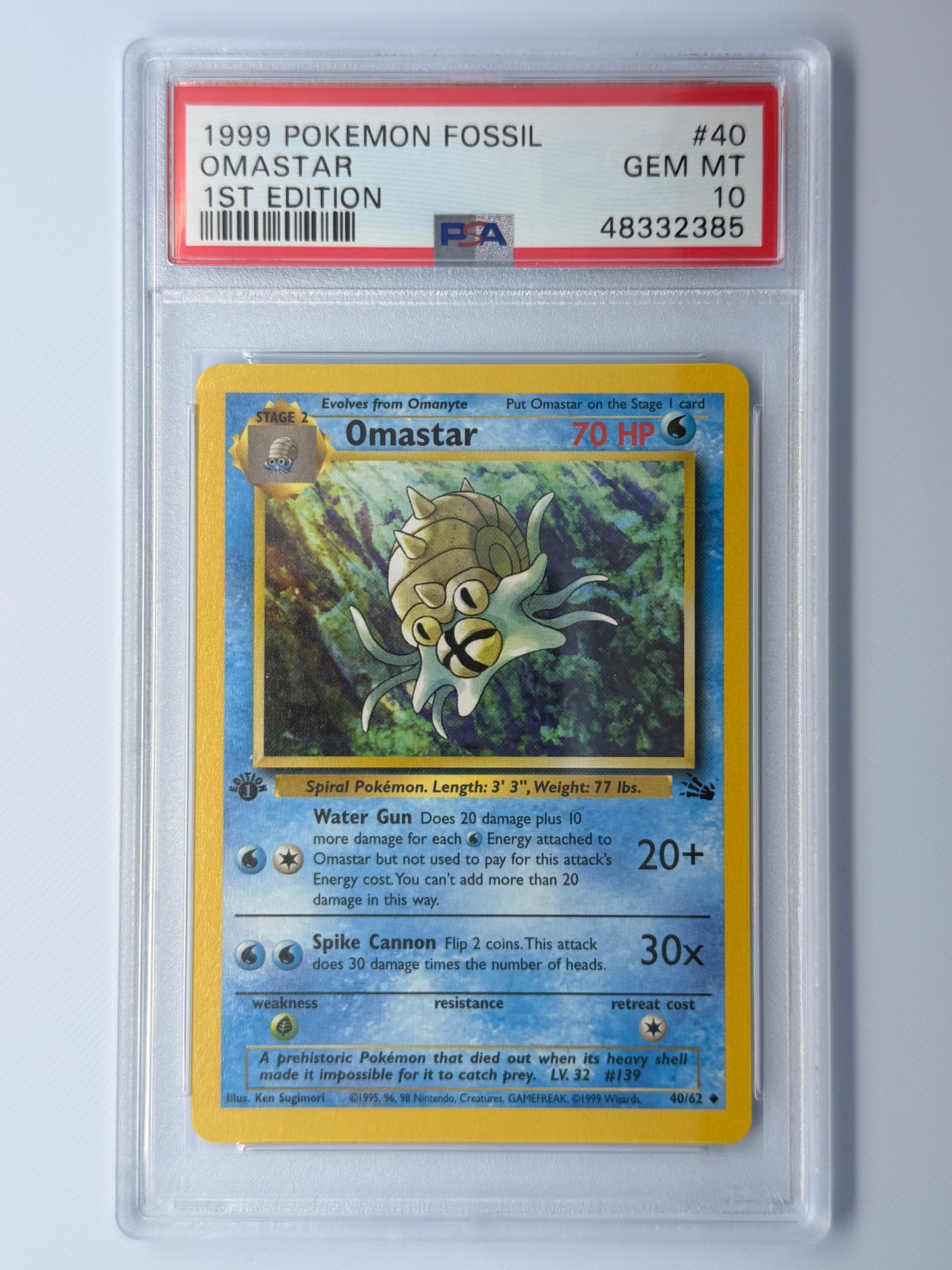 PSA 10 Omastar 1st Edition - Fossil 1st Edition