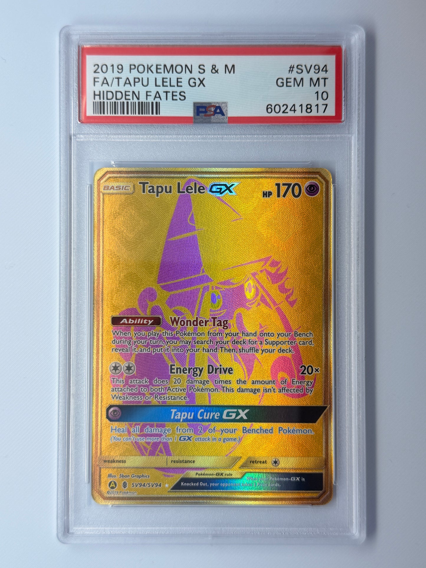 PSA 10 Tapu Lele GX Full Art Gold SV94/SV94 - Hidden Fates